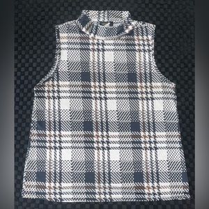 Espresso, M, Houndstooth Style White/Black/Brown, Turtleneck Tank